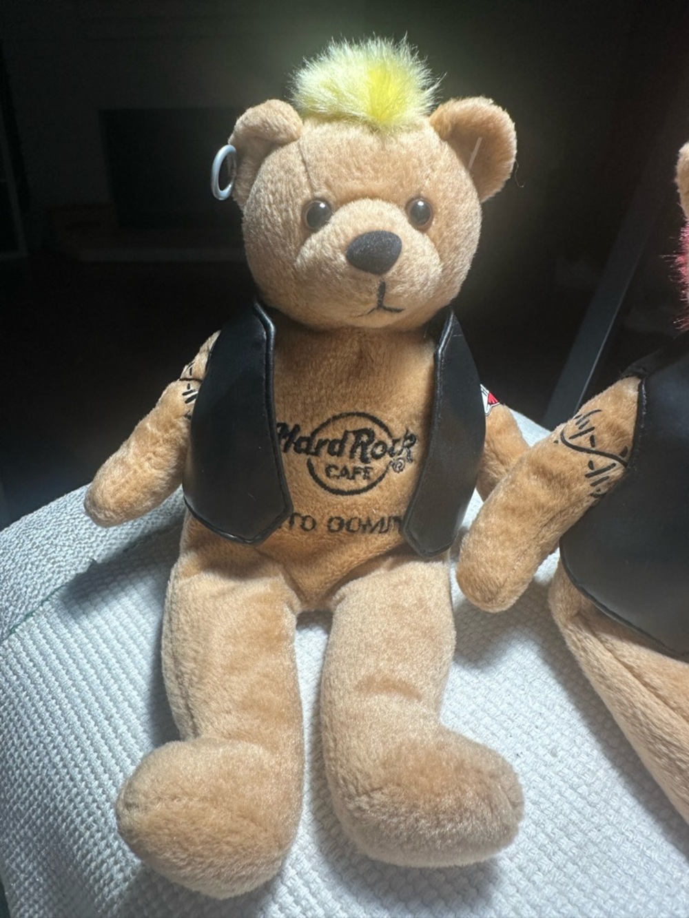 Hard Rock Cafe Tan Bear with Yellow Mohawk and Black Vest